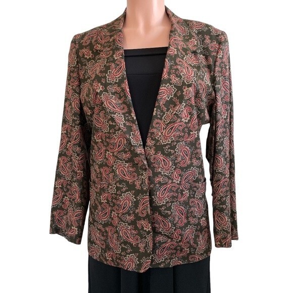 Talbots Petites Brown & Red Paisley Blazer Size 8P - Picture 1 of 10